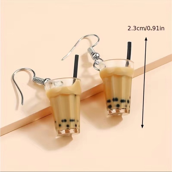 Boba Milk Tea Coffee Earrings Costume NWT - Picture 3 of 8